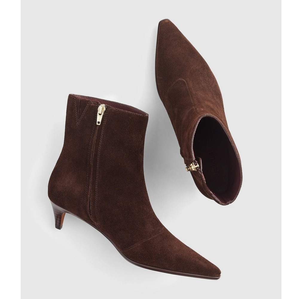 NEW Madewell Emilie Ankle Boot Sz 7‎ Brown Dark Carob Suede Kitten Heel Side Zip